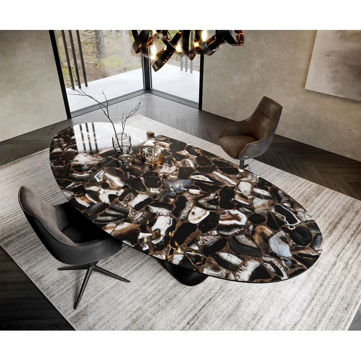 Esstisch Edge Oval 280x130 cm Keramik Iris FMG Agatablack Infinity Metall Schwarz – Bild 2