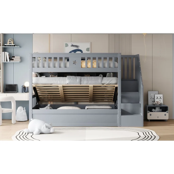 ZUBALIYA Bettgestell für Matratzen 253 x 95 x 151 cm, Bettgestell aus Holz, als Schlafplatz für Schlafzimmer und Gästezimmer, Grau – Bild 19