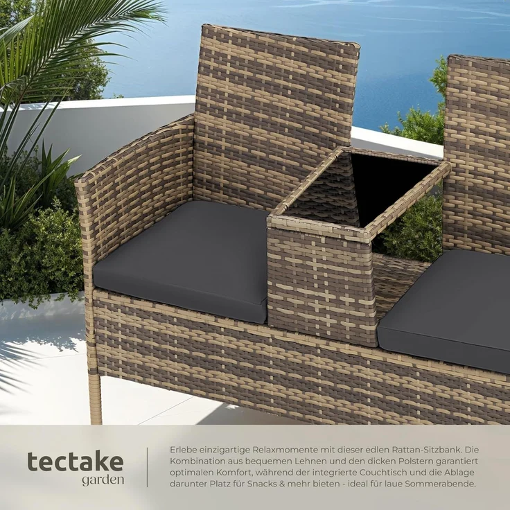 tectake Rattanstuhl Rattan Gartensitzbank (2er Set, 1 St), 2-Sitzer – Bild 4