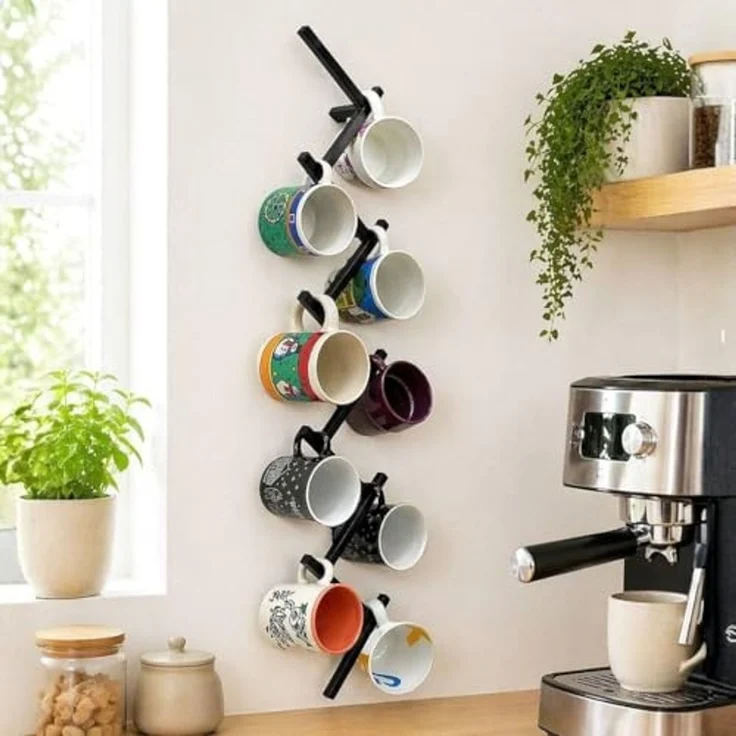 DanDiBo Tassenhalter Wand Metall Hakenleiste mit 10 Haken 96280 Schwarz 80 cm Tassenhaken Küche Becherhalter Tassenständer Tassenregal Wandmontage – Bild 1