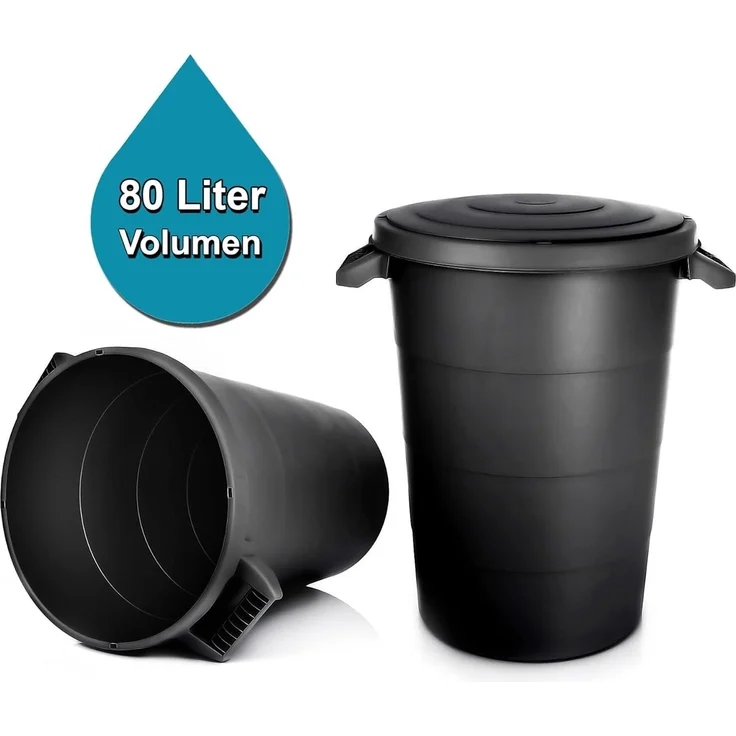 BigDean wetterfeste Universaltonne mit Deckel und 2 stabilen Tragegriffen 80 Liter SCHWARZ - Regentonne Mülleimer - Indoor und Outdoor geeignet - Made in Europe – Bild 2