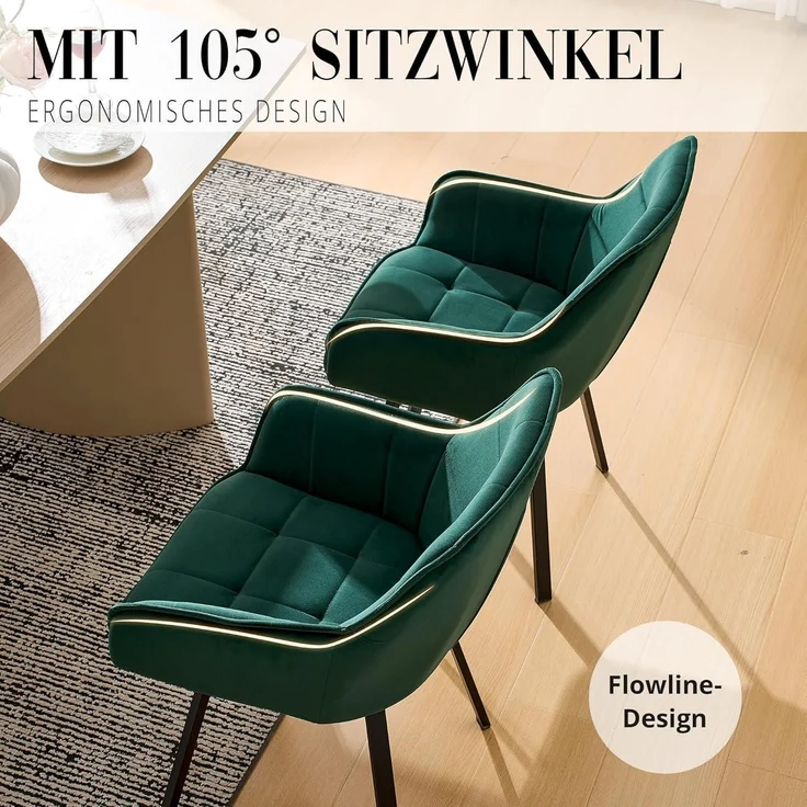 Esszimmerstühle Drehstuhl Armlehne Polsterstuhl 2er Set Samt Grün – Bild 7