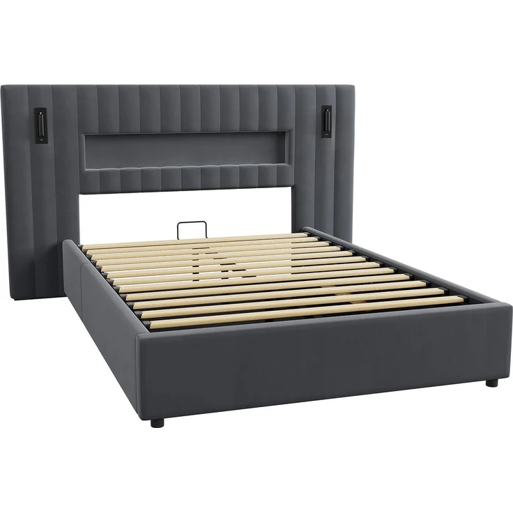 Polsterbett 140x200 cm mit hydraulischem Stauraum, Leselampen und USB-Anschluss – Ohne Matratze – Bild 6