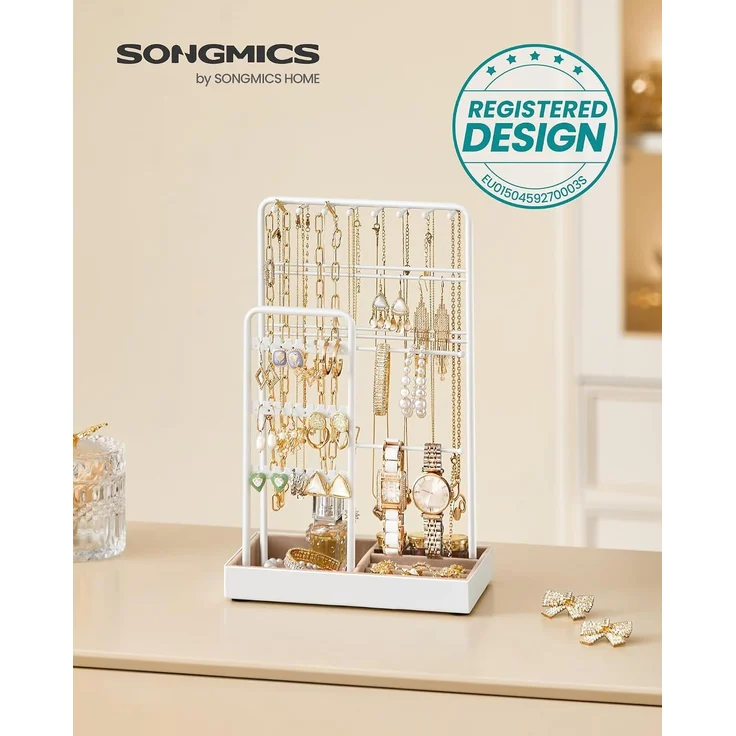 SONGMICS Schmuckständer, Schmuckhalter, Metallrahmen, Schmucktablett Samt, Schmuckaufbewahrung für Halsketten Armbänder Ohrringe Ohrstecker Ringe, Geschenkidee, Weihnachten, weiß JJSDE021W01V1 – Bild 2