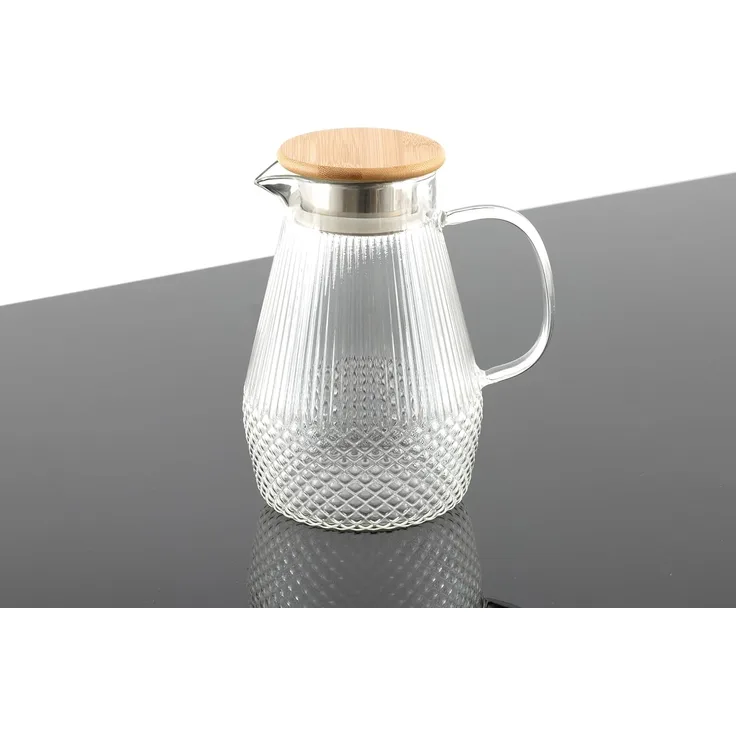 Hanseküche Wasserkaraffe Glaskaraffe, (Glas-Wasserkaraffe mit Deckel, 1-tlg, Tropffreie Ausgießer - Robuste Teekanne), mit 50% erhöhter Glasdicke für Heiß- & Kaltgetränke