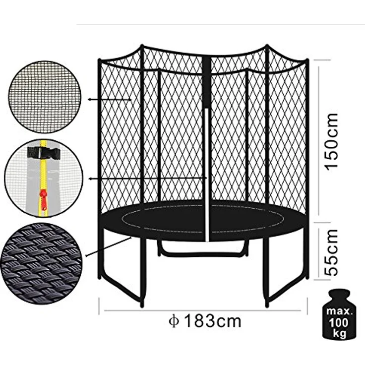 SixBros. SixJump 1,85 M Gartentrampolin Grün TG185/1572, inkl. Sicherheitsnetz, Leiter und Wetterplane, max. Traglast 100 kg – Bild 8