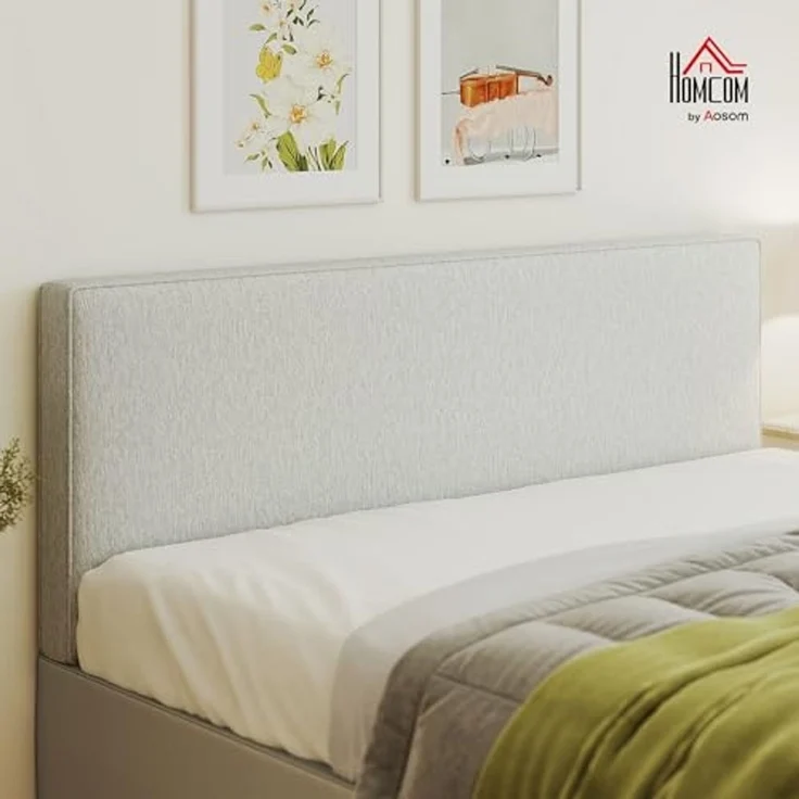 HOMCOM Kopfteil gepolstert Wandkissen mit Leinenoptik schwebend 160 x 60 cm Bettkopfteil Wandpolster für Betten Rücken Sitzbank Kopfteilkissen Kopfkissen für Schlafzimmer Cremeweiß – Bild 2