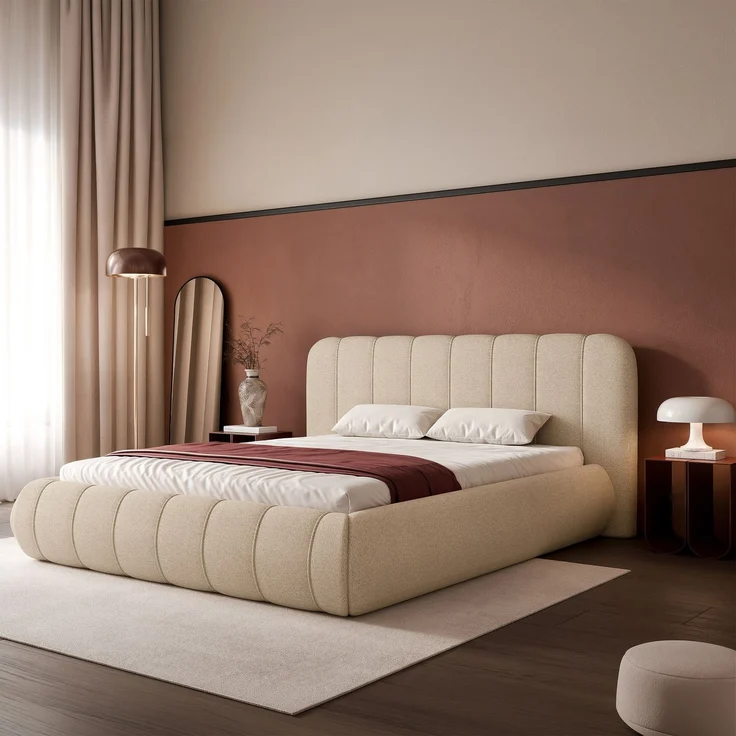 Selsey 'Malunna' Polsterbett mit Bettkasten, Chenille Beige, 200x200 cm – Bild 2