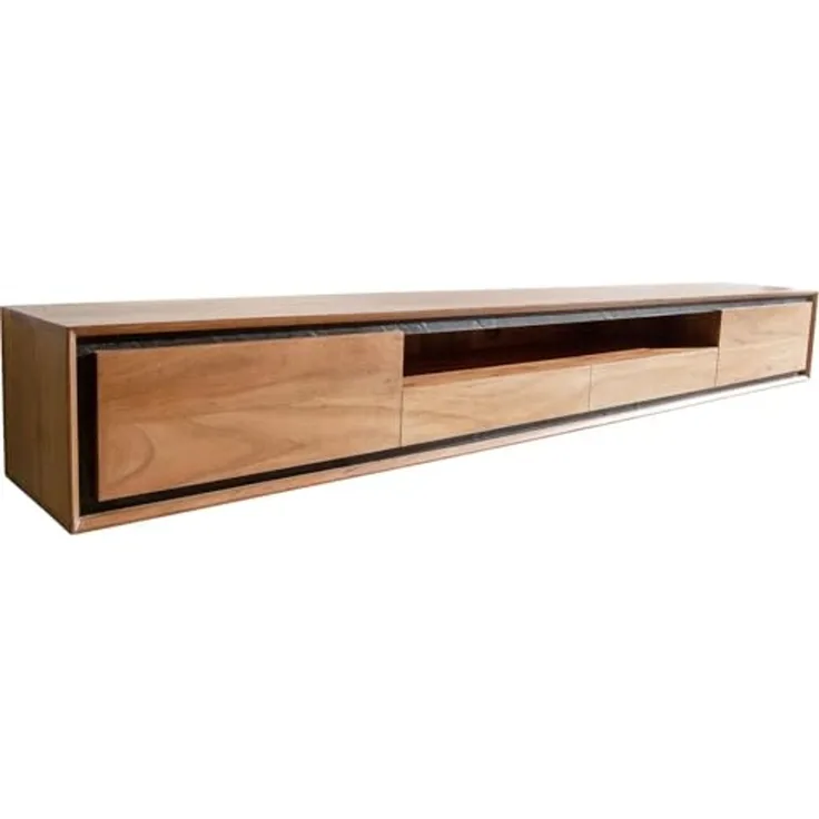 Lowboard Stonegrace 240 cm Akazie Natur 2 Türen 1 Fach 2 Schubladen Steinfurnier schwebend