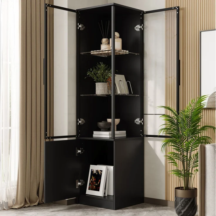 DESVIAE Regal Eckvitrine Schwarz aus Spanplatte – 40x160x40 cm – LED-Beleuchtung, App-Steuerung – Bild 3