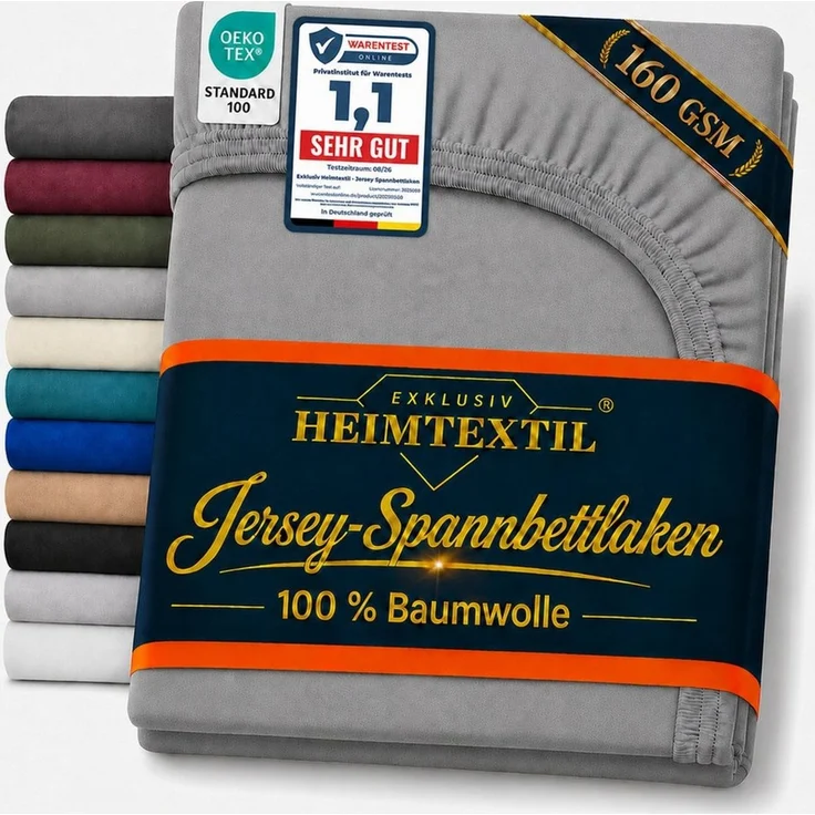 EXKLUSIV HEIMTEXTIL Jersey Spannbettlaken Deluxe 60 x 120 cm Grau 160 GSM, 100% Baumwolle Öko - Tex Zertifiziert Bed-Sheet Bettlaken Spannbetttuch Topper Leinentuch – Bild 1