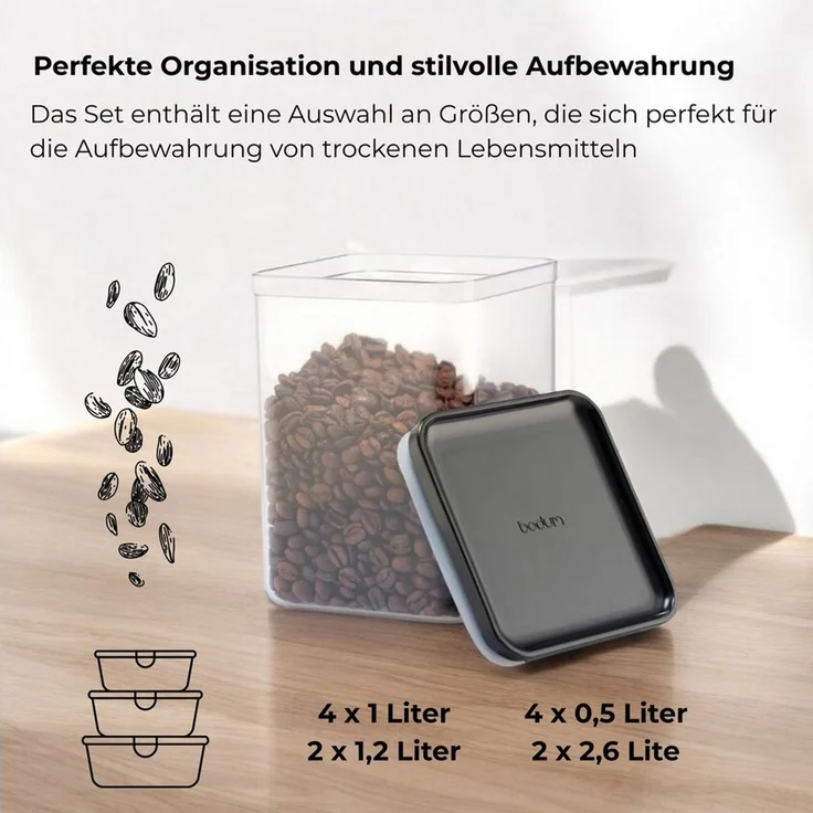 Bodum Set aus 12 Lebensmittel-Vorratsbehältern Bodum Canteen transparent, Deckel schwarz – Bild 3
