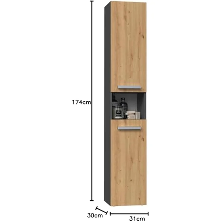 ibonto Hochschrank Badezimmerschrank mit Korb & flexibler Türöffnung - Platzsparend – Bild 4