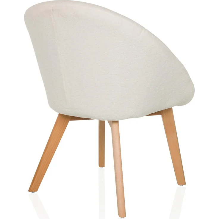hjh LIVING Esszimmerstuhl aus weichem Bouclé-Stoff Scandi TED Polsterstuhl Sessel mit Holzbeinen, bequem gespolstert, Weiß – Bild 8