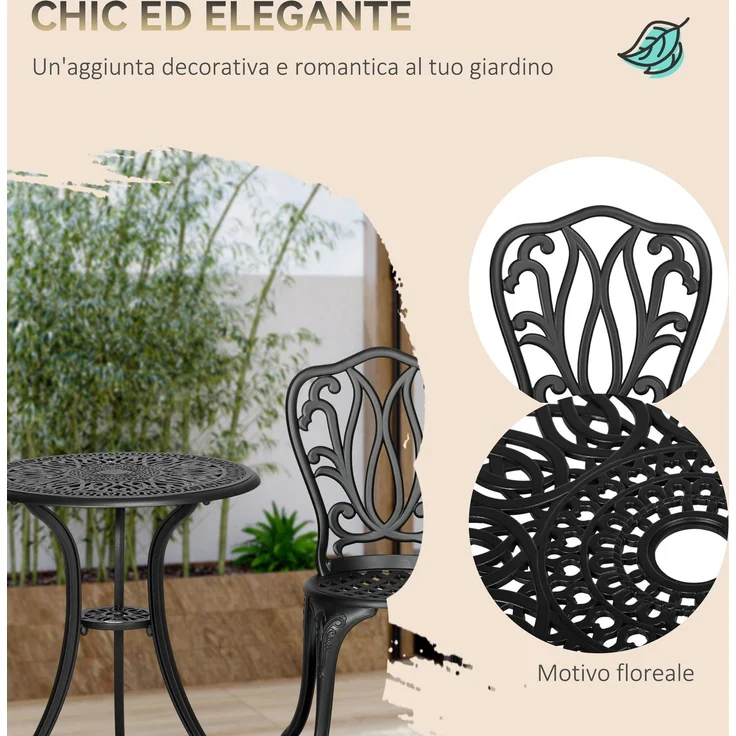 3-teiliges Gartenset mit 2 Gartenstühlen und einem Glas-Beistelltisch mit Sonnenschirmloch, aus Aluminium, schwarz – Bild 9