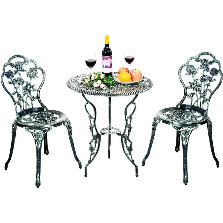 COSTWAY 3tlg. Antik Bistroset Sitzgruppe Balkonset Gartenset Sitzgarnitur
Gartengarnitur Gartenmöbel Bistrotisch Gartentisch mit 2 Stühle Aluminiumguss – Bild 1