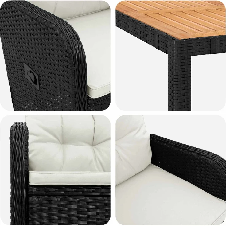 vidaXL Outdoortisch-Set 9 stk. Schwarz und Cremeweiß 190 x 90 x 75 cm 3422277 – Bild 7