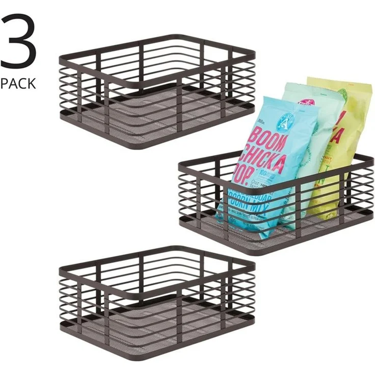 mDesign Drahtkorb Gitterbox Aufbewahrung Organizer 3er Set Metall Bronze – Bild 4