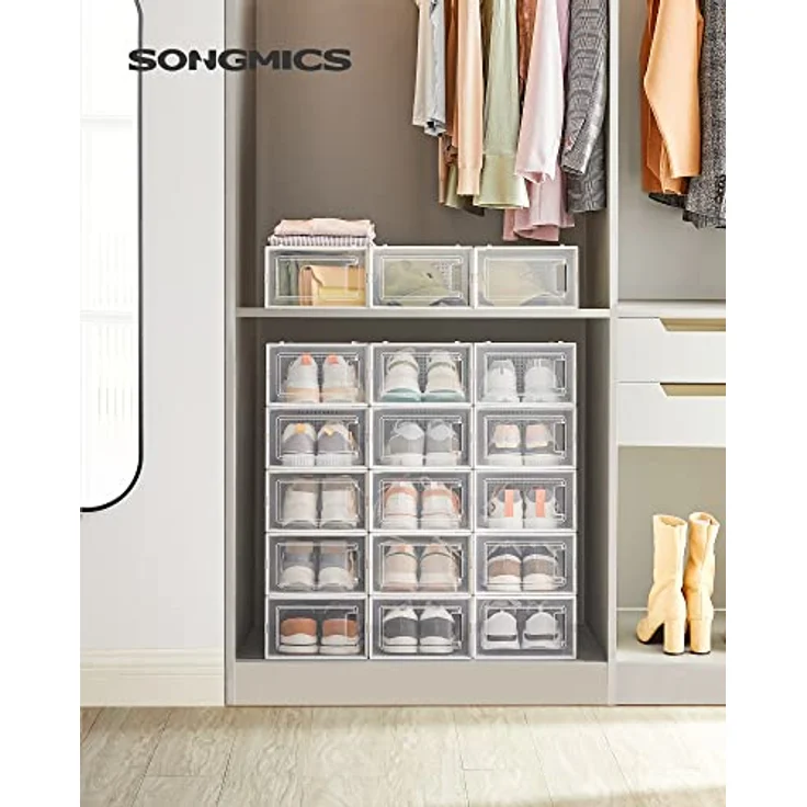Songmics Schuhboxen 18er Pack, Polypropylen Transparent/Weiß – Bild 3