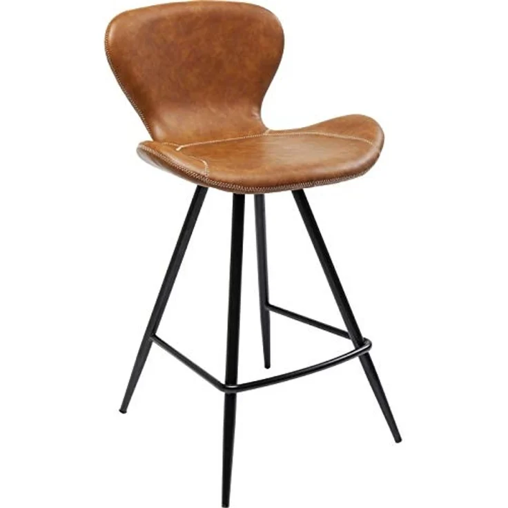 Kare Design Barhocker Rusty, Brauner Barstuhl in Lederoptik mit angedeuteten Armlehnen und Ziernaht, Kontrastnaht, Schwarzes Gestell Vierfuß Metall Stahl, Hocker mit Fußabablage (H/B/T) 91x53x53cm – Bild 5