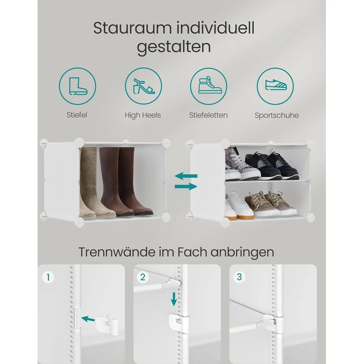 SONGMICS Schuhregal, Schuhschrank mit 12 Fächern, für Garderobe und Eingangsbereich, für bis zu 48 Paar Schuhe, anpassbar, wolkenweiß LPC040W02 – Bild 4