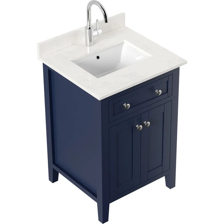 Landhaus Badmöbel Postigo 60 Quarz Carrara montiert blau lackiert : Blau lackiert – Bild 3