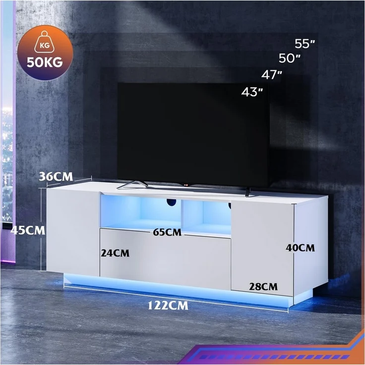 WLIVE TV-Schrank Modernes hängendes TV-Lowboard mit LED-Beleuchtung, 122/170 x36 x45 cm (TV Board mit Schränken und 2 Freiflächen, großer Stauraum) – Bild 2
