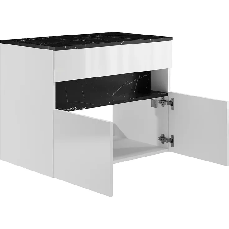 Vente-unique - POGEZA Waschbeckenmöbel Holz, Platte SchwarzWeiß - B 46 cm x H 60 cm x L 80 cm – Bild 4