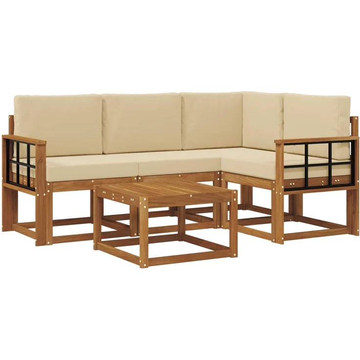 vidaXL Outdoor-Sofagarnitur 5 stk. 4-Sitzer Natur und Beige 3366371 – Bild 2