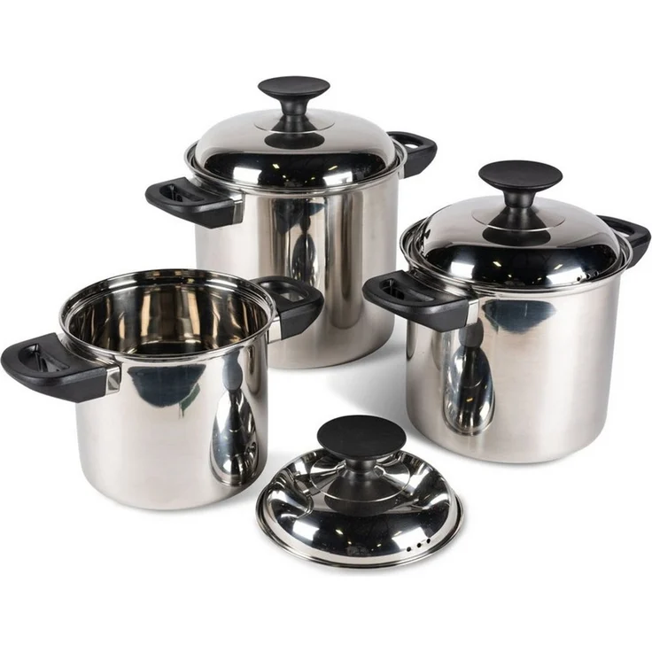Kampa Dometic Topf-Set Space Saver Cook Set, Edelstahl (3 Töpfe und 3 Deckel), stapelbar, aus Edelstahl – Bild 1