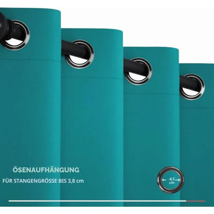 Deconovo Verdunkelungsvorhang Hitzeschutz Thermovorhang mit Ösen Türkis | 1 Stück, H214 x B203 cm, Ösenschal Vorhang, abdunkelnd, mit Sichtschutz, für Wohnzimmer und Schlafzimmer, Blackout Curtain – Bild 7