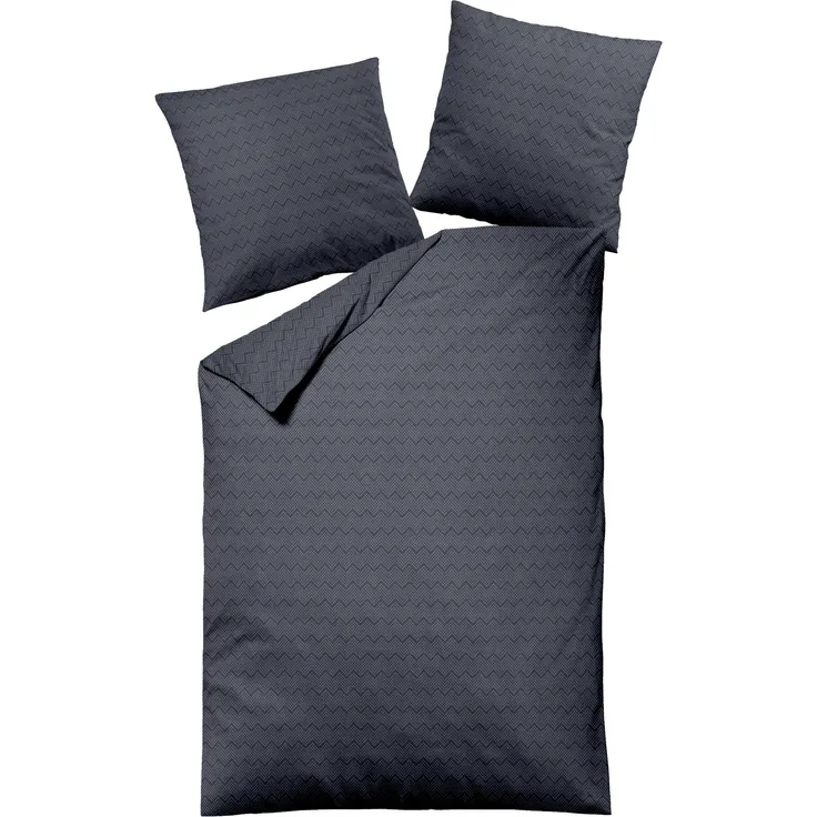 Dormisette Fein Flanell Bettwäsche 155x220 Zickzack blau marine uni 1034-52