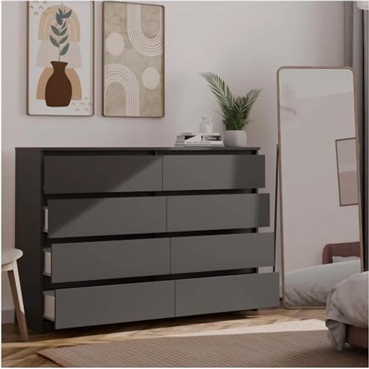 CDF Kommode Malwa M8 140| Farbe: Schwarz | Schrank für Dokumente, Kleinigkeiten | Ideal für Wohnzimmer, Schlafzimmer, Kinderzimmer, Jugendzimmer und Büro | 8 geräumige Schubladen – Bild 3