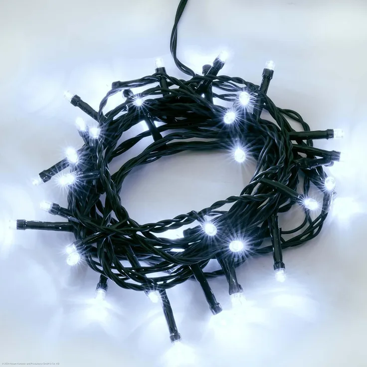 hellum Lichterkette 40 LED, LED Lichterkette außen 3,9 m beleuchtet, mit Stecker, outdoor mit Timer, kaltweiß, Außenlichterkette mit Außen-Transformator