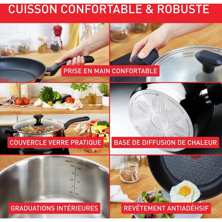 Tefal Comfort Max Bratpfanne 20 cm, hochwertiger Edelstahl, Thermo-Spot, Antihaftbeschichtung, Induktion G7260244 – Bild 2