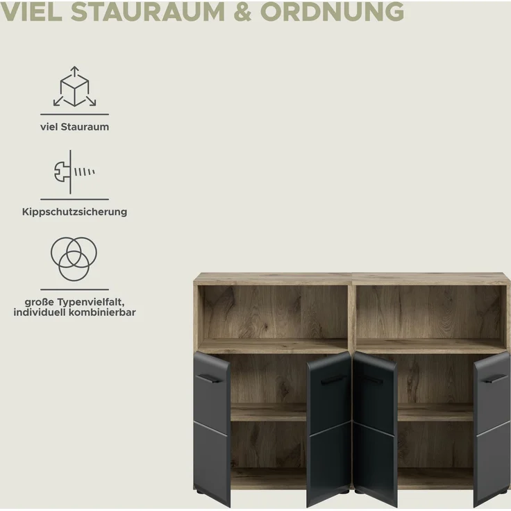 Badkombination (B/H/T: 120x80x30 cm) in schwarz matt und Nox Oak Nachbildung – Bild 9