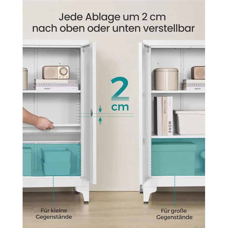 SONGMICS Aktenschrank, Mehrzweckschrank, Büroschrank mit 2 Türen, Schrank abschließbar, Aufbewahrungsschrank aus Stahl, für Arbeitszimmer, Wohnzimmer, mattweiß OMC012W01 – Bild 4