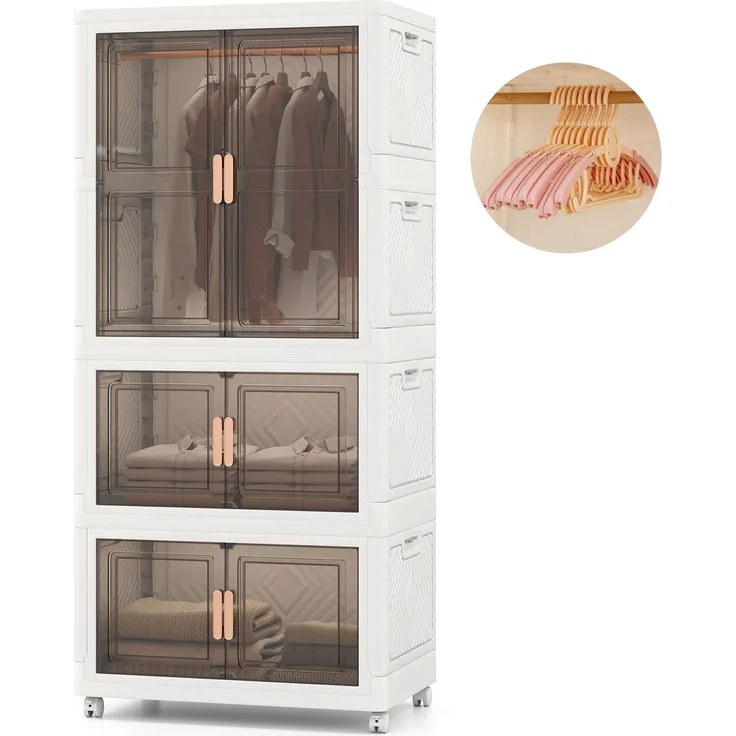 Kleiderschrank mit 10 Kleiderbügeln 421L Garderobenschrank klappbar Mehrzweckschrank mit Rollen freie Kombination 71 x 46 x 156 cm
