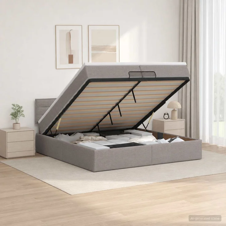vidaXL Ottoman Bett mit Matratze mit Kopfteil Taupe 200 x 200 cm Stoff 3456272 – Bild 1