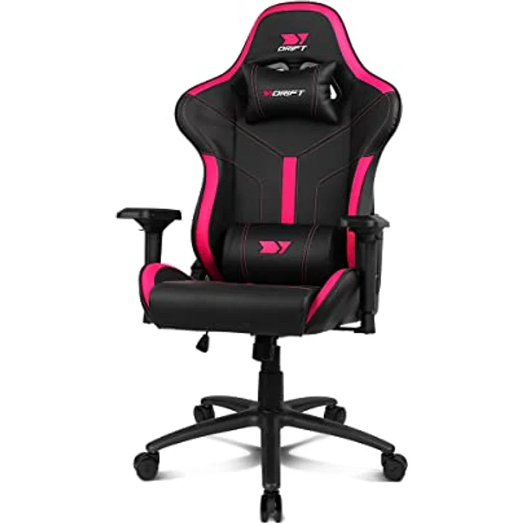DRIFT GAMING DR350 – Ergonomischer Profi-Gaming-Stuhl mit 4D-Armlehnen, Lenden- und Nackenkissen, 135° neigbar, Leise Rollen, Schwarz-Rosa – Bild 1