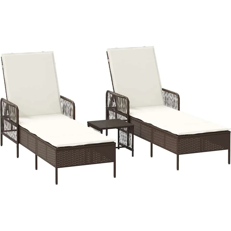 vidaXL Sonnenliege mit Kissen 3 pcs Braun und Creme Weiß Poly-Rattan 365433 – Bild 1