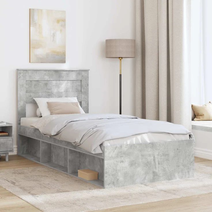 vidaXL Bettrahmen Beton Grau 90 x 190 cm Massives Kiefernholz 3409802 – Bild 2