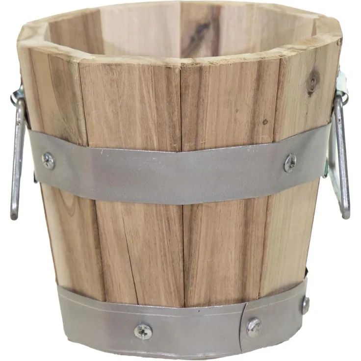colourliving Pflanzkübel Pflanztopf rund mit Griffen, FSC Akazienholz, Blumenkästen aus Holz, integriertes Entwässerungsloch, metallverstärkte Konstruktion