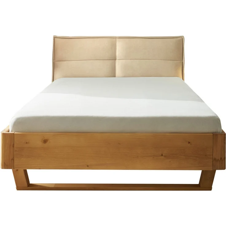 Stella Trading TJARK Modernes Massivholzbett 140x200, Fichte - Komfortables & hochwertiges Balkenbett mit gepolstertem Kopfteil - 146 x 89 x 219 cm (B/H/T) – Bild 3