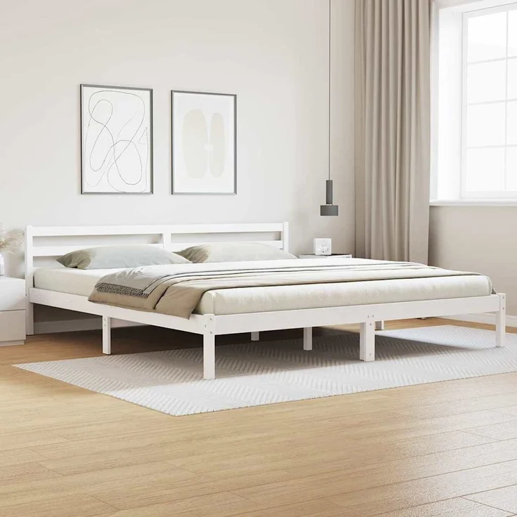 vidaXL Bettrahmen Weiß 215,5 x 205,5 x 69,5 cm Massivholz Kiefer 869773 – Bild 1