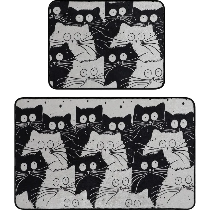 Badezimmerteppich-Set (2-teilig) Katzen Weiß und Schwarz – Bild 5