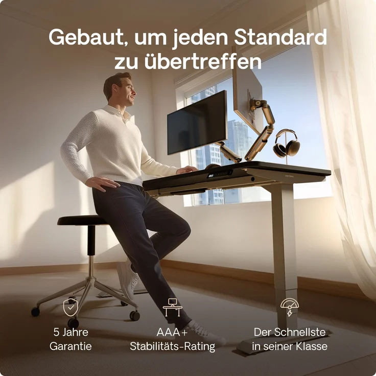 Desktronic HomePro Elektrisch höhenverstellbarer Schreibtisch 180x80cm Grau/Schwarz mit Memory-Funktion, Anti-Kollisions Technologie, USB-A und USB-C-Ladeanschlüssen – Bild 2