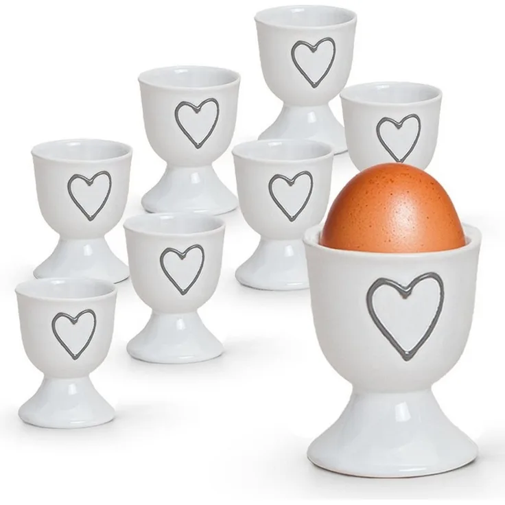 matches21 HOME & HOBBY Eierbecher, (8-tlg), Runde Keramik Ei-Halter als lustige Frühstücks-Eier Tisch-Deko