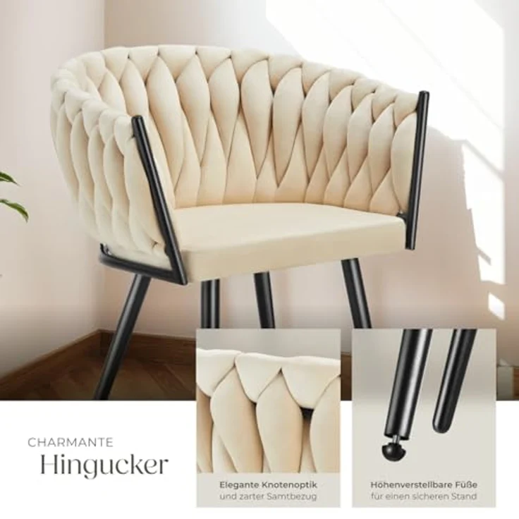 tectake Esszimmerstuhl Astano (2er Set, 2 St), gepolstert, mit Samtbezug, Knotendesign – Bild 8