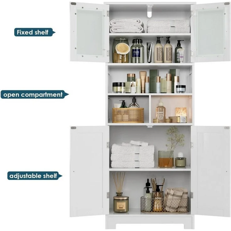 HOMECHO Hochschrank Badezimmerschrank Badschrank mit 3 Fächern und 4 Türen – Bild 3